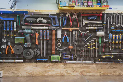 Shelves of shared tools in a community tool library