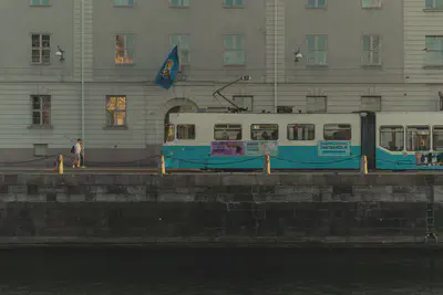 Cyclists and a tram in central Gothenburg, illustrating low-impact transport